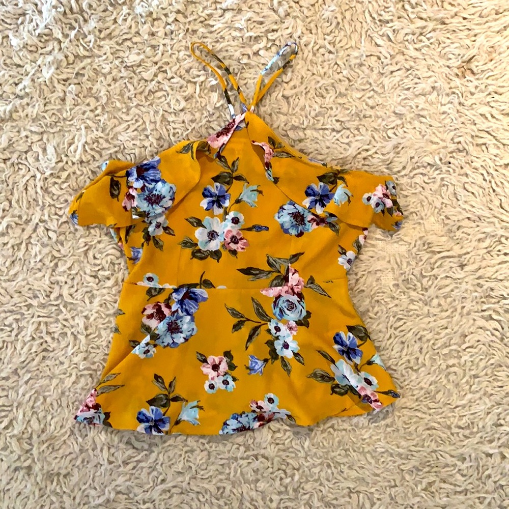 Structured Yellow Flower Halter Top